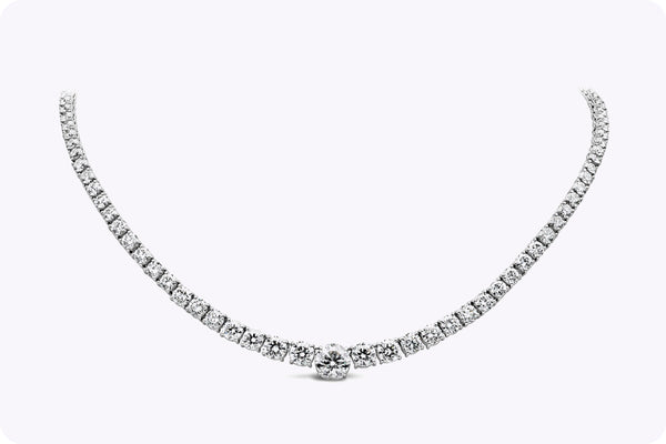 GIA Certified 19.61 Carats Total Round Brilliant Cut Diamond Riviera Tennis Necklace in White Gold