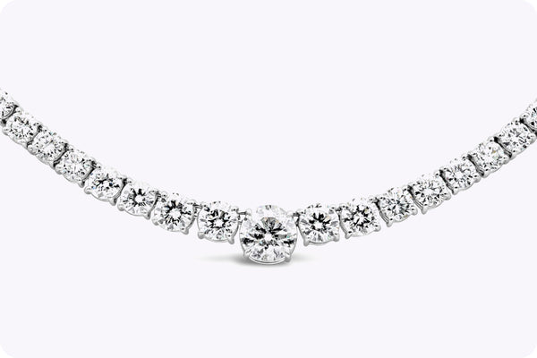 GIA Certified 19.61 Carats Total Round Brilliant Cut Diamond Riviera Tennis Necklace in White Gold