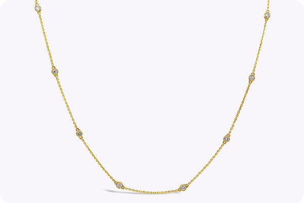 1.70 Carats Total Round Cut Diamonds By the Yard Necklace in Yellow Gold