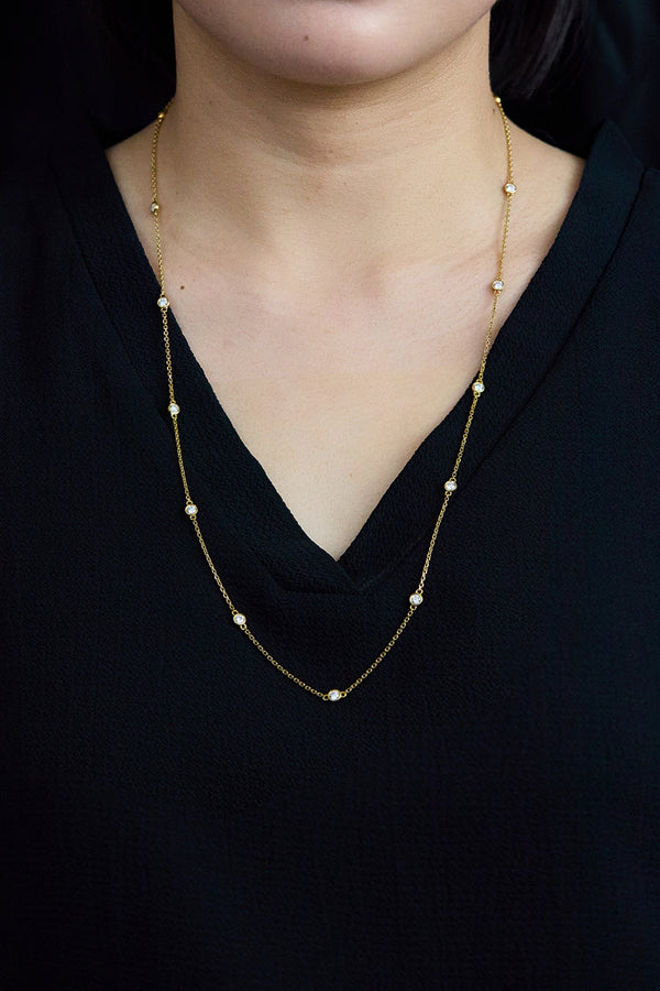 1.70 Carats Total Round Cut Diamonds By the Yard Necklace in Yellow Gold