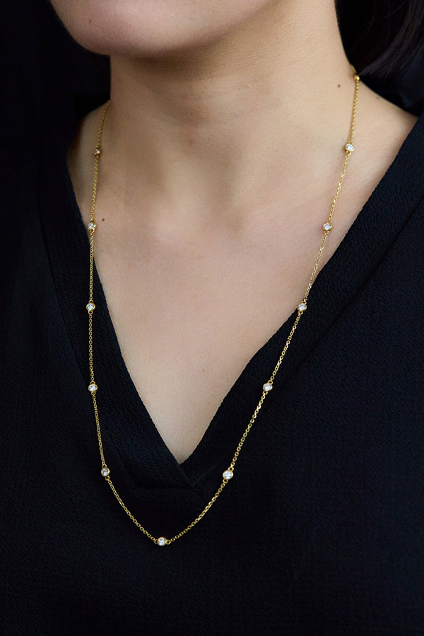 1.70 Carats Total Round Cut Diamonds By the Yard Necklace in Yellow Gold