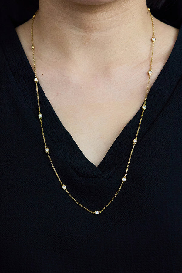 1.70 Carats Total Round Cut Diamonds By the Yard Necklace in Yellow Gold