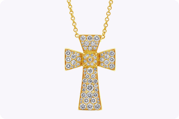 1.70 Carats Total Round Diamond Cross Pendant Necklace in Yellow Gold