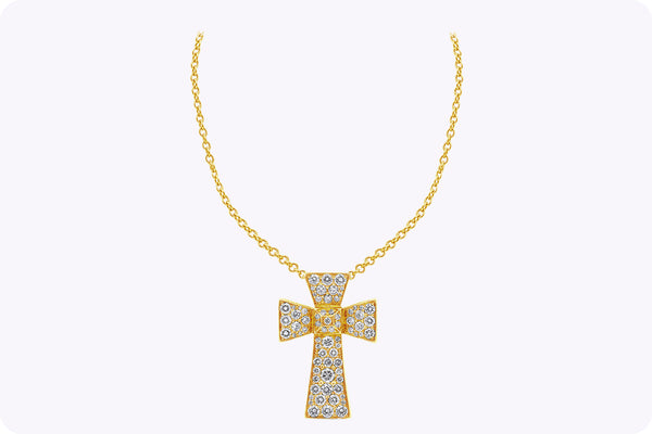 1.70 Carats Total Round Diamond Cross Pendant Necklace in Yellow Gold