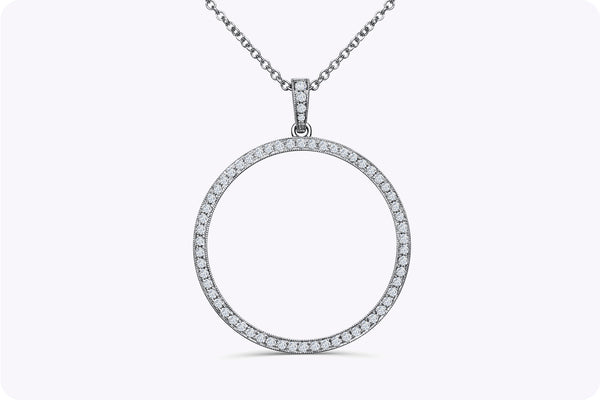 0.64 Carat Total Round Cut Diamond Circle Pendant Necklace in White Gold