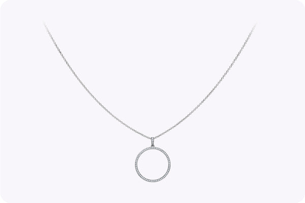 0.64 Carat Total Round Cut Diamond Circle Pendant Necklace in White Gold