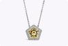 2.13 Carats Pentagon Yellow Diamond and Round Diamond Halo Pendant Necklace in White Gold