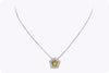 2.13 Carat Pentagon Yellow Diamond with Round Diamond Halo Pendant Necklace in White Gold