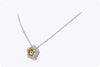 2.13 Carat Pentagon Yellow Diamond with Round Diamond Halo Pendant Necklace in White Gold