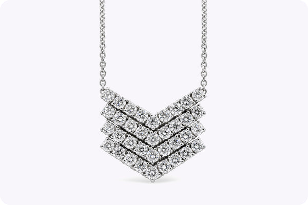 2.96 Carats Total Round Brilliant Cut Diamond Chevron Pendant Necklace in White Gold