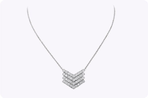 2.96 Carats Total Round Brilliant Cut Diamond Chevron Pendant Necklace in White Gold