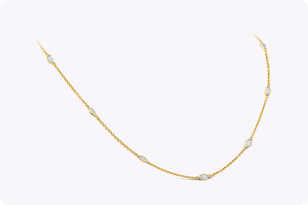 4.20 Carats Marquise Cut Diamonds By the Yard Necklace in Yellow Gold