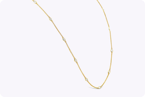 4.20 Carats Marquise Cut Diamonds By the Yard Necklace in Yellow Gold