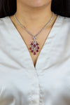 17.05 Carats Total Cabochon Ruby & Diamond Chandelier Necklace in White Gold