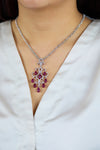 17.05 Carats Total Cabochon Ruby & Diamond Chandelier Necklace in White Gold