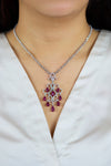 17.05 Carats Total Cabochon Ruby & Diamond Chandelier Necklace in White Gold