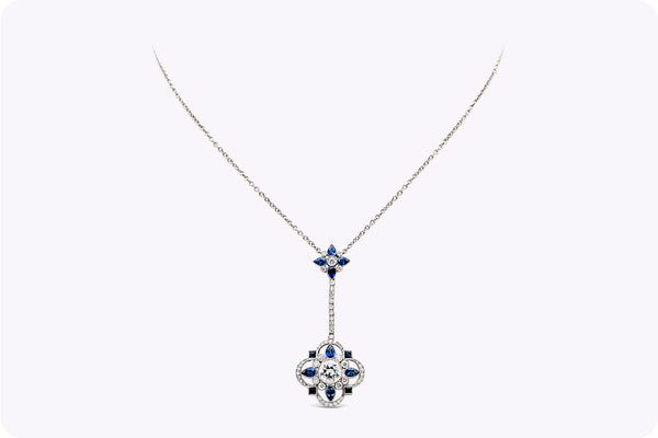 3.50 Carats Total Mixed-Cut Blue Sapphire & Diamond Pendant Necklace in Platinum