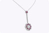 3.39 Carats Total Round Cut Ruby and Diamond Floral Motif Drop Necklace in Platinum