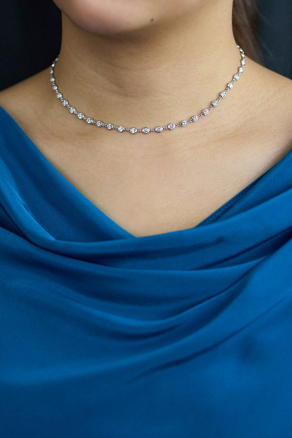 6.76 Carats Total Round Brilliant Cut Diamond By the Yard Necklace in Platinum