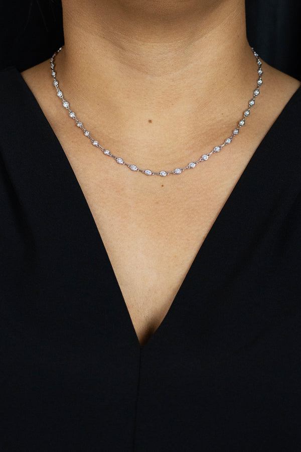 3.39 Carats Total Round Brilliant Cut Diamond Necklace in White Gold