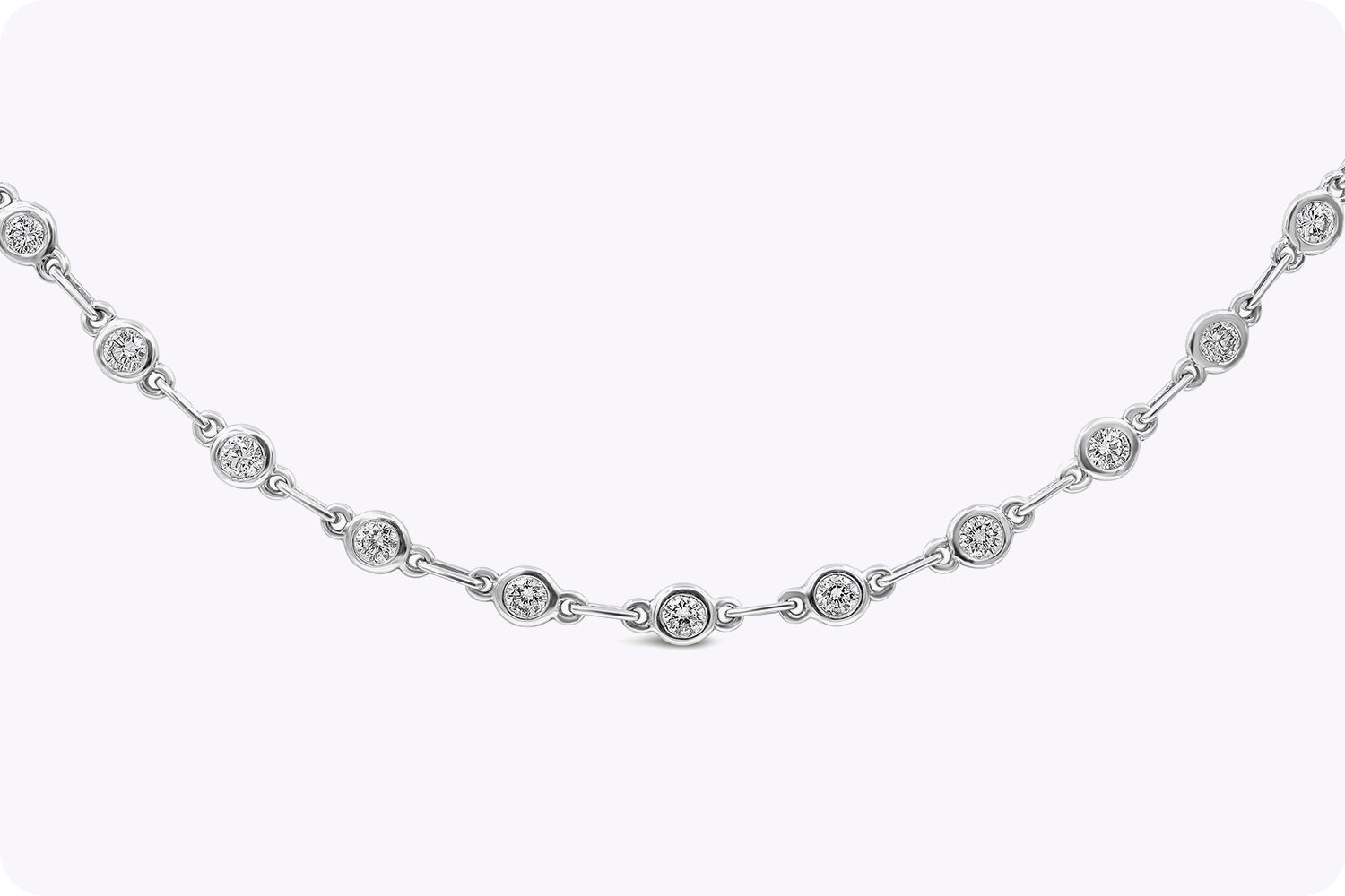 3.39 Carats Total Round Brilliant Cut Diamond Necklace in White Gold