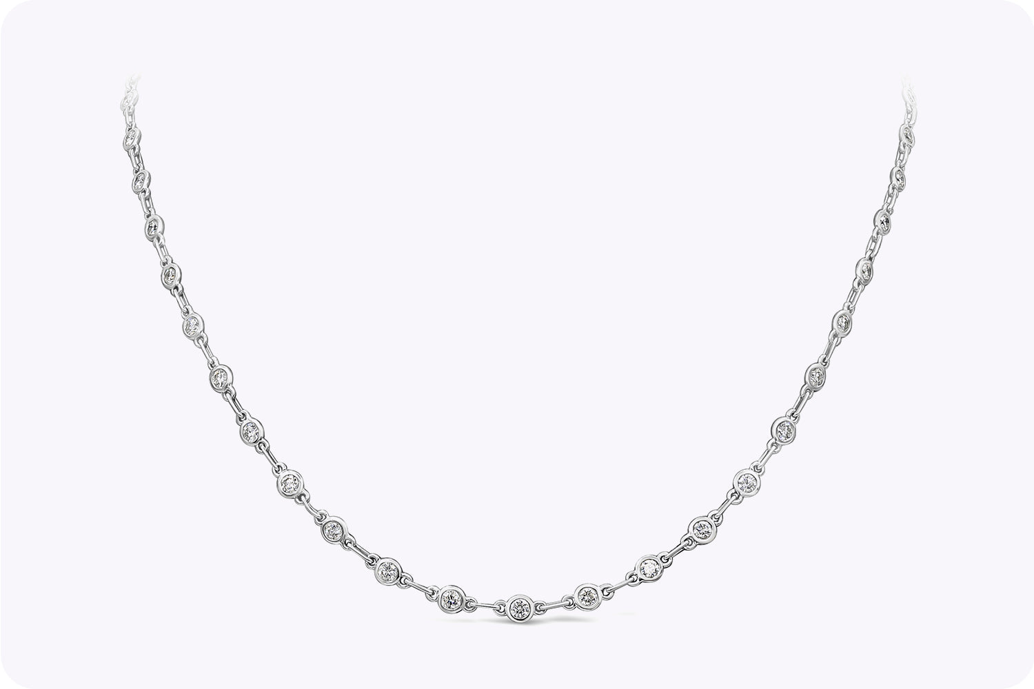 3.39 Carats Total Round Brilliant Cut Diamond Necklace in White Gold