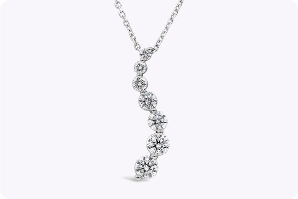 2.11 Carats Total Graduating Round Cut Diamond Journey Pendant Necklace in White Gold