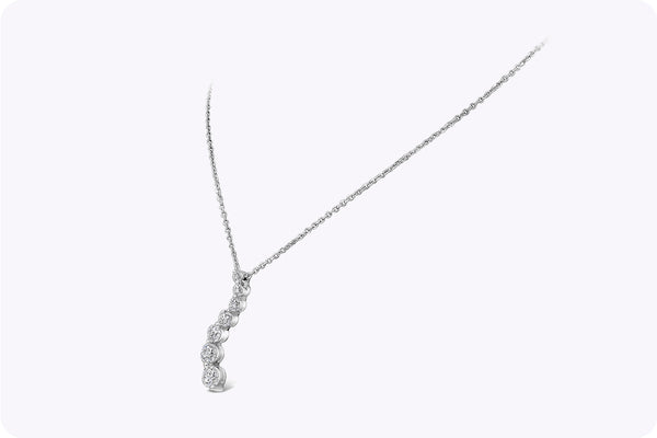 2.11 Carats Total Graduating Round Cut Diamond Journey Pendant Necklace in White Gold