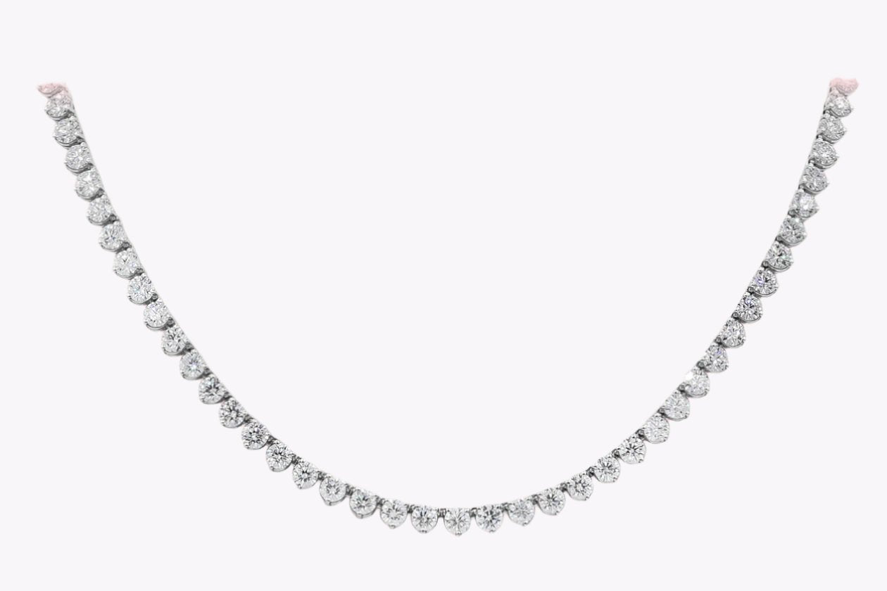 43.58 Carats Total Round Brilliant Cut Diamond Tennis Necklace in White Gold