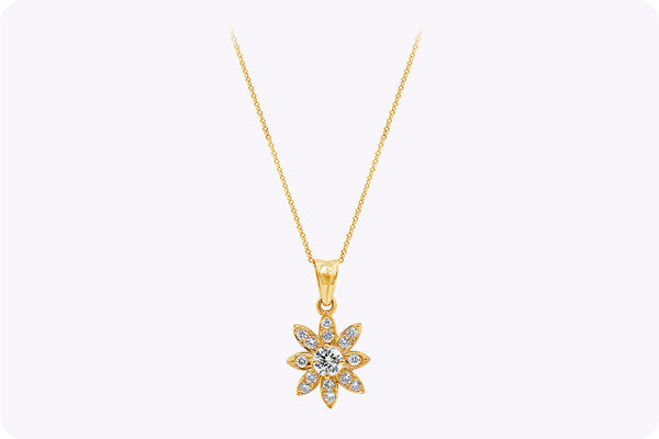 0.84 Carat Round Brilliant Cut Diamond Starburst Pendant Necklace in Yellow Gold