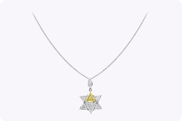 1.77 Carats Total Yellow and White Trillion Diamond Star Pendant Necklace in Yellow Gold and Platinum