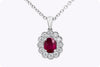 0.65 Carat Oval Cut Ruby with Diamond Halo Pendant Necklace in White Gold