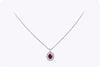 0.65 Carat Oval Cut Ruby with Diamond Halo Pendant Necklace in White Gold