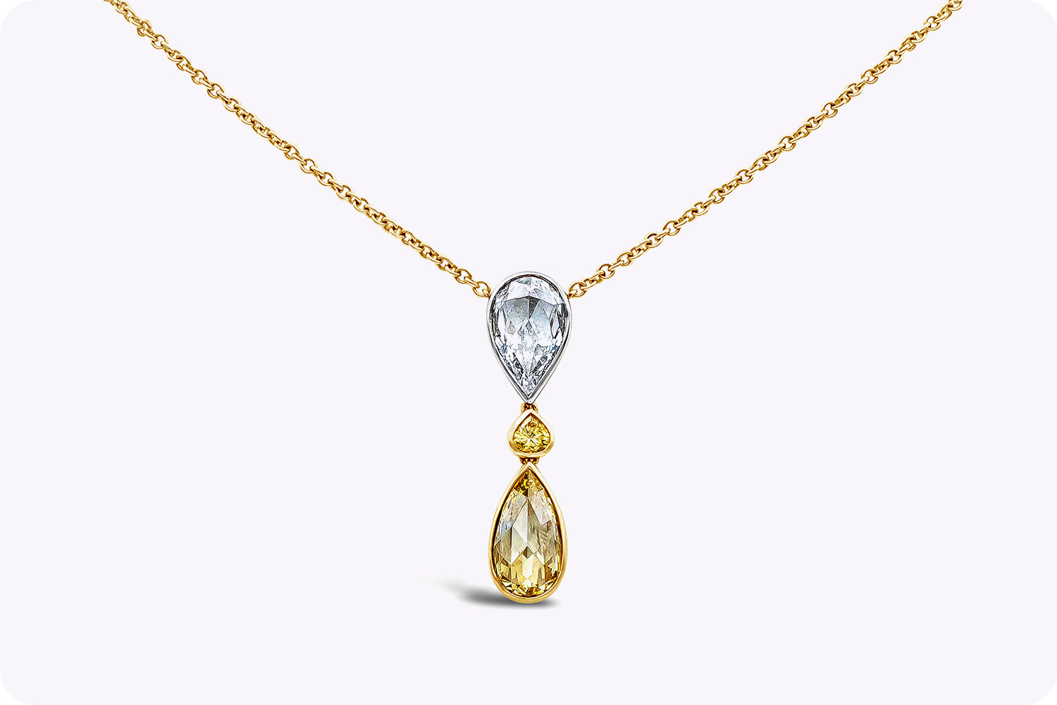 GIA Certified 1.18 Carats Pear Shape Yellow Diamond Pendant Necklace in Yellow Gold & Platinum