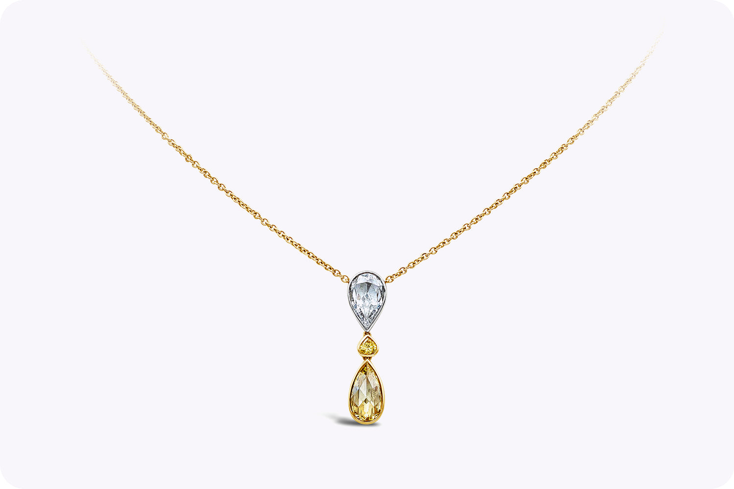 GIA Certified 1.18 Carats Pear Shape Yellow Diamond Pendant Necklace in Yellow Gold & Platinum