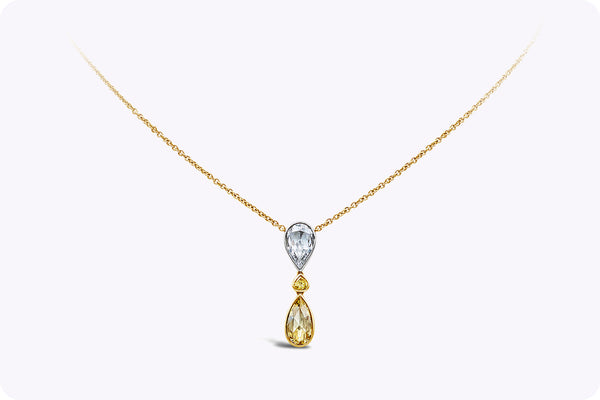 GIA Certified 1.18 Carats Pear Shape Yellow Diamond Pendant Necklace in Yellow Gold & Platinum