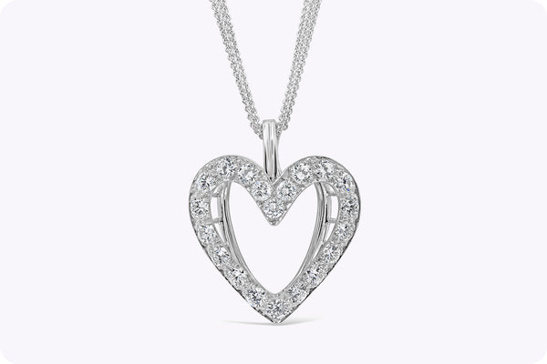 3.75 Carats Total Round Brilliant Diamond Heart Pendant Necklace in Platinum