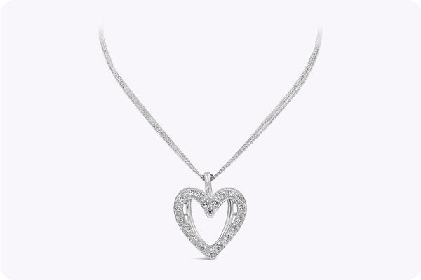 3.75 Carats Total Round Brilliant Diamond Heart Pendant Necklace in Platinum