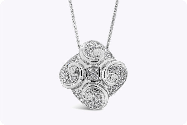 1.34 Carats Round Cut Diamond Swirl Fashion Pendant Necklace in White Gold