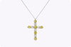 4.32 Carats Total Alternating Yellow and White Diamond Cross Pendant Necklace in White Gold and Platinum