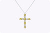 4.32 Carats Total Alternating Yellow & White Diamond Cross Pendant Necklace in White Gold & Platinum