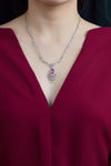Oval Cut Pink Sapphire & Diamond Drop Pendant Necklace in White Gold
