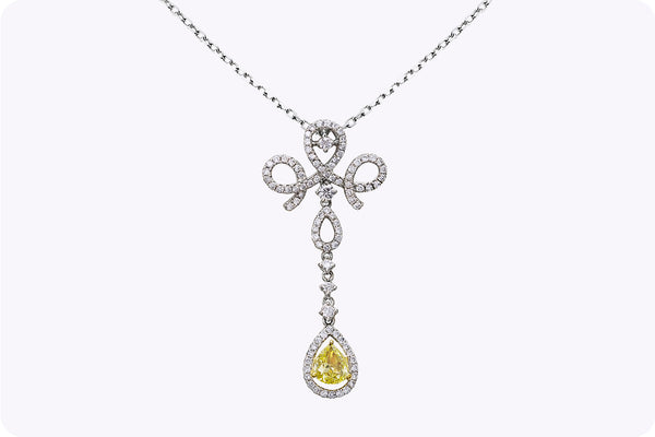 0.43 Carat Pear Shape Yellow Diamond Drop Necklace in Two-Tone Gold