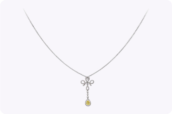 0.43 Carat Pear Shape Yellow Diamond Drop Necklace in Two-Tone Gold