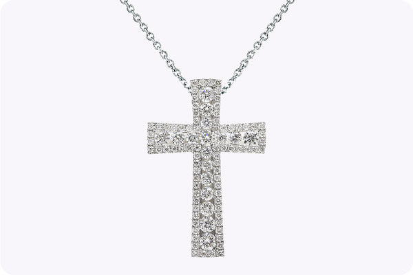 1.18 Carats Total Round Brilliant Diamond Byzantine Cross Pendant Necklace in White Gold