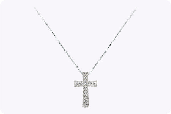 1.18 Carats Total Round Brilliant Diamond Byzantine Cross Pendant Necklace in White Gold