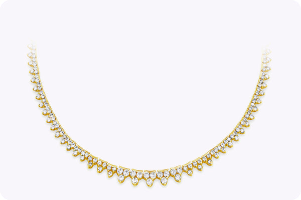 8.08 Carat Cluster Diamond Tennis Necklace in 18 karat Yellow Gold