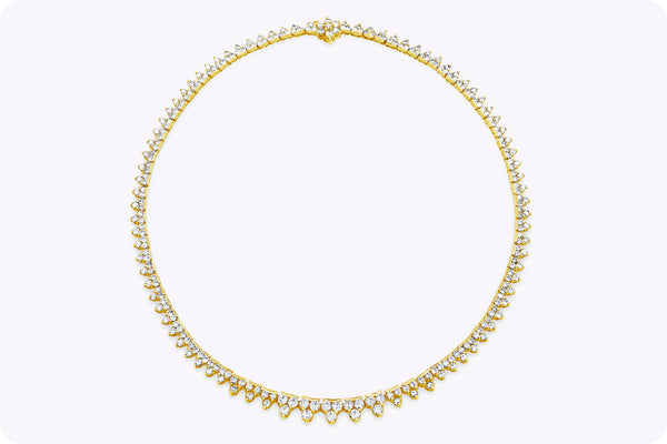 8.08 Carat Cluster Diamond Tennis Necklace in 18 karat Yellow Gold