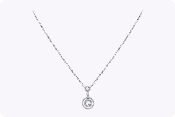 1.09 Carats Total Mixed-Cut Diamond Double Halo Pendant Necklace in White Gold