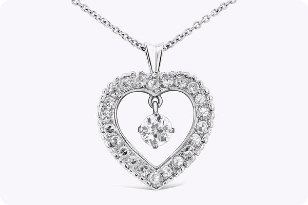 1.81 Carats Total Old European & French Cut Diamond Heart Shape Necklace in White Gold